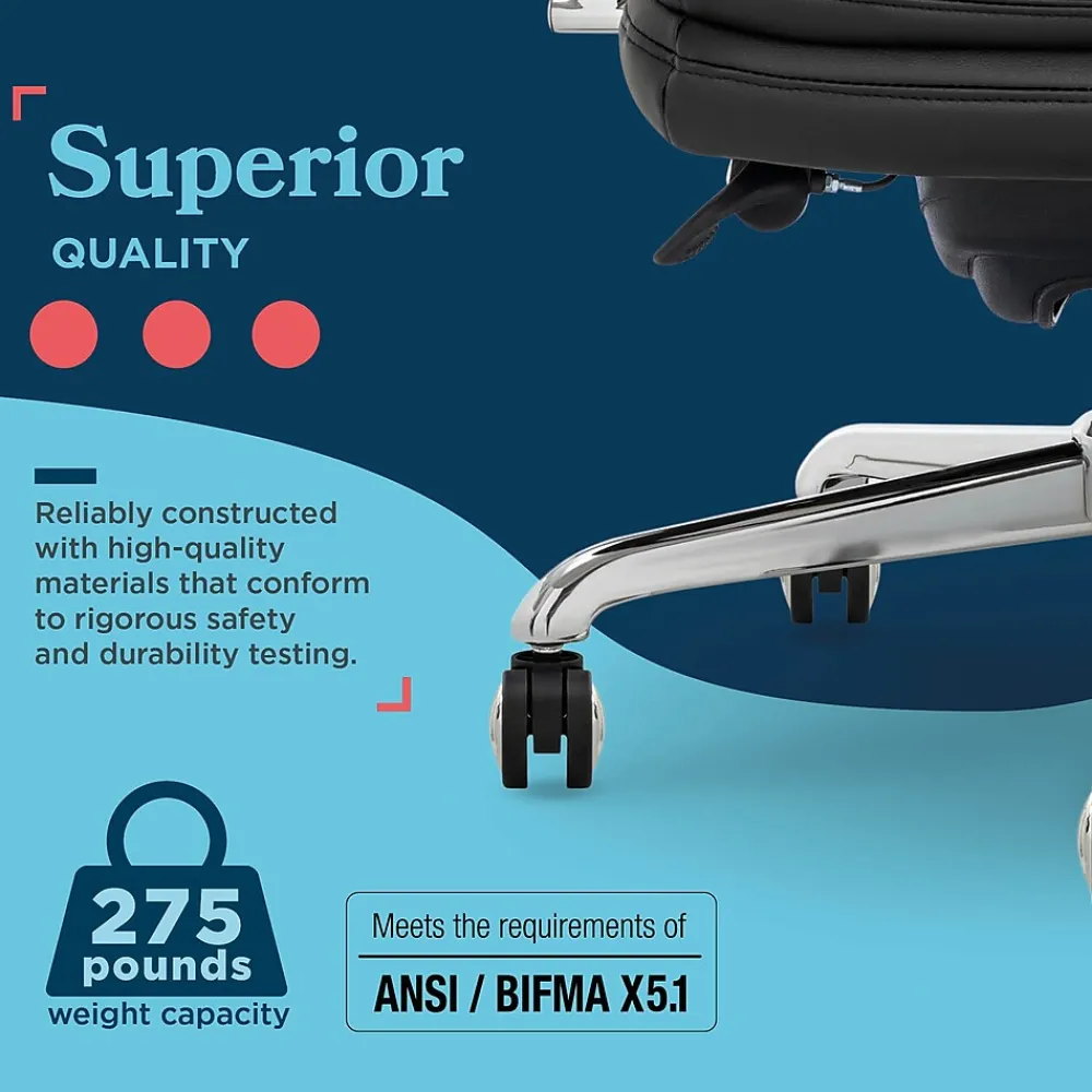 Office Chairs*La-Z-Boy Sonata Ergonomic Bonded Leather Swivel Executive Chair, Black and Chrome (CCHR10014D)