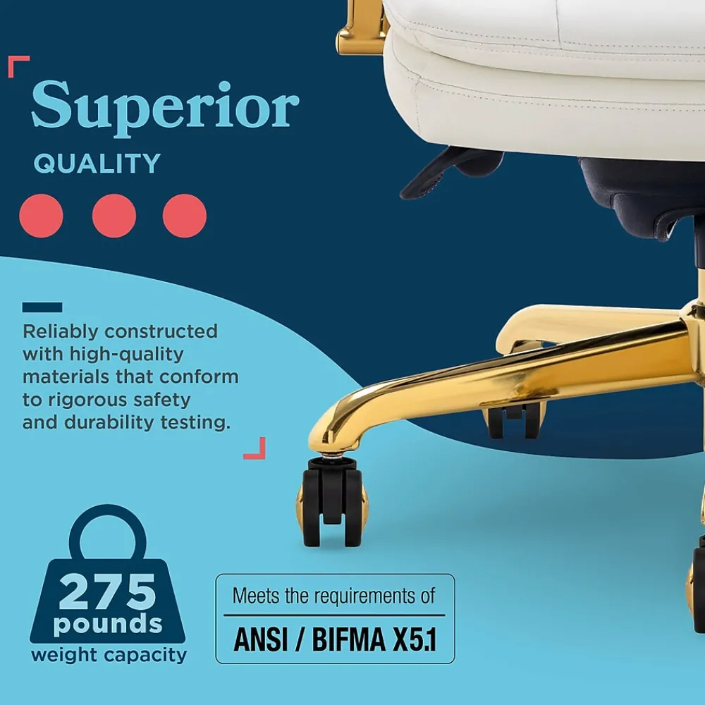 Office Chairs*La-Z-Boy Sonata Ergonomic Bonded Leather Swivel Executive Chair, White and Gold (CCHR10014A)