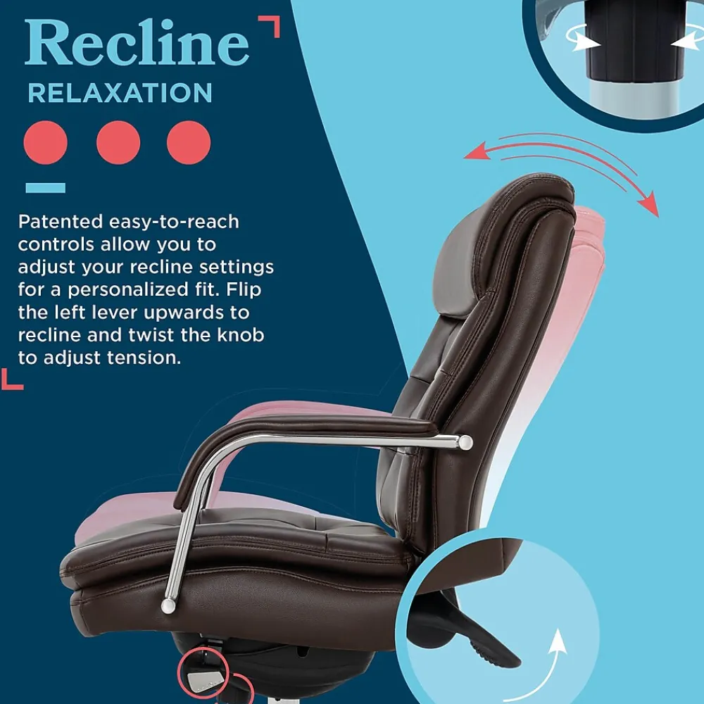 Office Chairs*La-Z-Boy Sonata Ergonomic Bonded Leather Swivel Executive Chair, Dark Brown and Chrome (CCHR10014E)