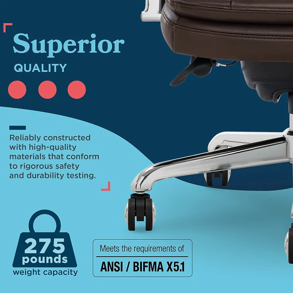 Office Chairs*La-Z-Boy Sonata Ergonomic Bonded Leather Swivel Executive Chair, Dark Brown and Chrome (CCHR10014E)