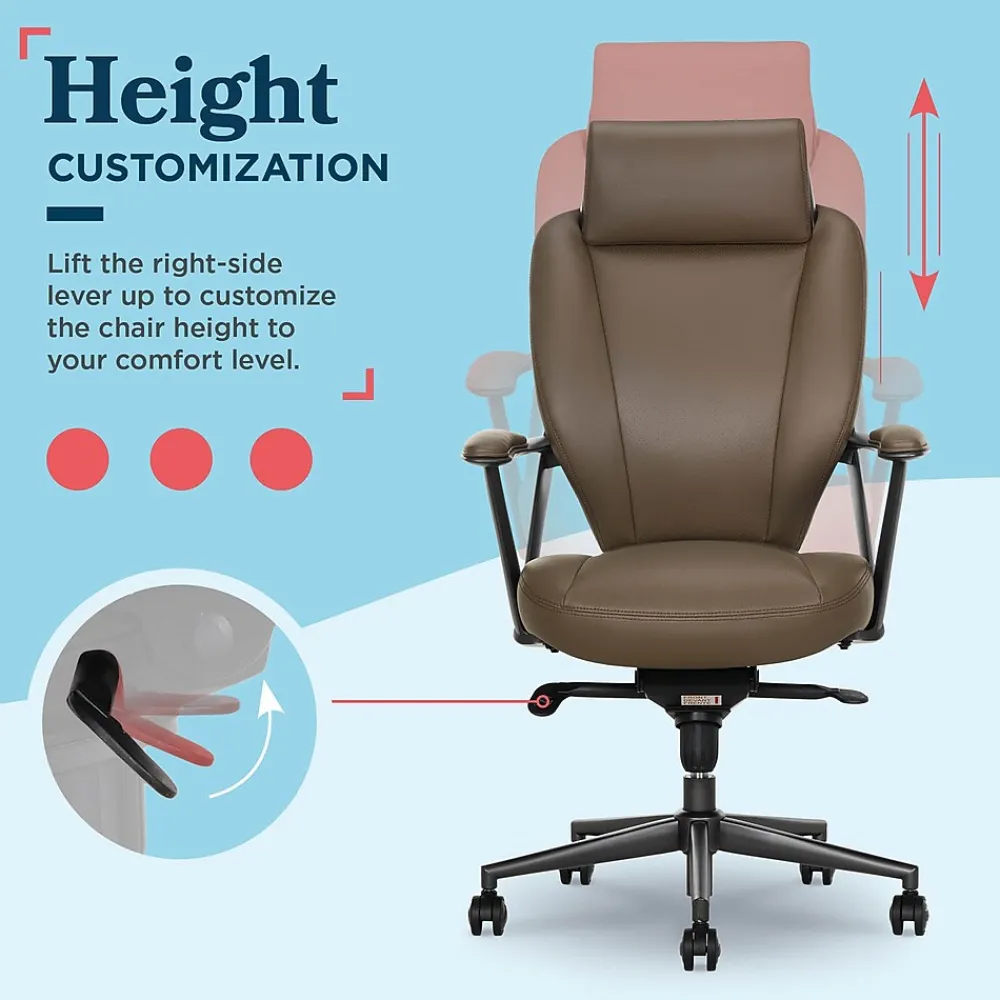 Office Chairs*La-Z-Boy Vannes Ergonomic Faux Leather Swivel Executive Chair, Brown (60101-BRN)