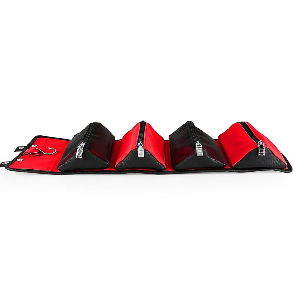 5" Faux Leather Travel Organizer, Water Resistant, Red Black (LENLEA025)<Lencca Discount