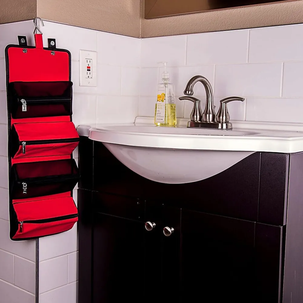 5" Faux Leather Travel Organizer, Water Resistant, Red Black (LENLEA025)<Lencca Discount
