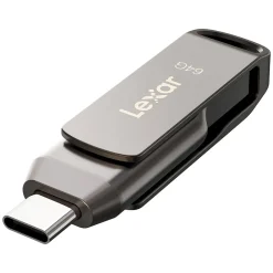 Lexar JumpDrive D400 Dual 64GB USB 3.1 Flash Drive, Titanium (LJDD400-64G-BNU)