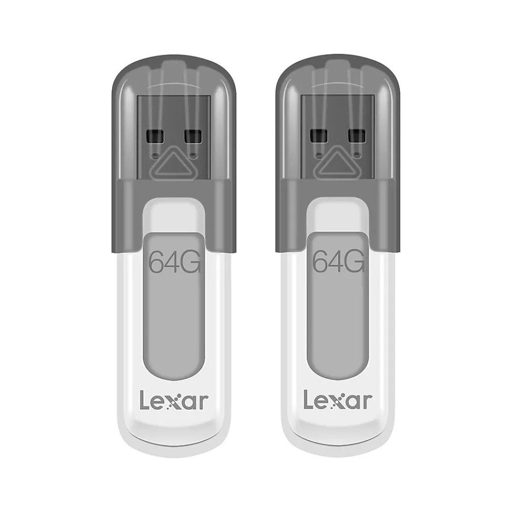New Lexar JumpDrive V100 64GB USB 3.0 Flash Drive, Gray, 2/Pack (LJDV100-64GABNAC2)