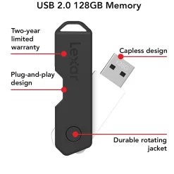 Best Lexar Twist Turn2 128GB USB 2.0 Type-A Flash Drive, Black (JDTT2-128ABNABK)