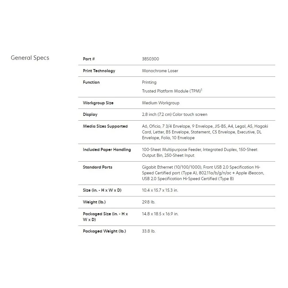 Lexmark MS531dw Laser Printer, Print (38S0300)