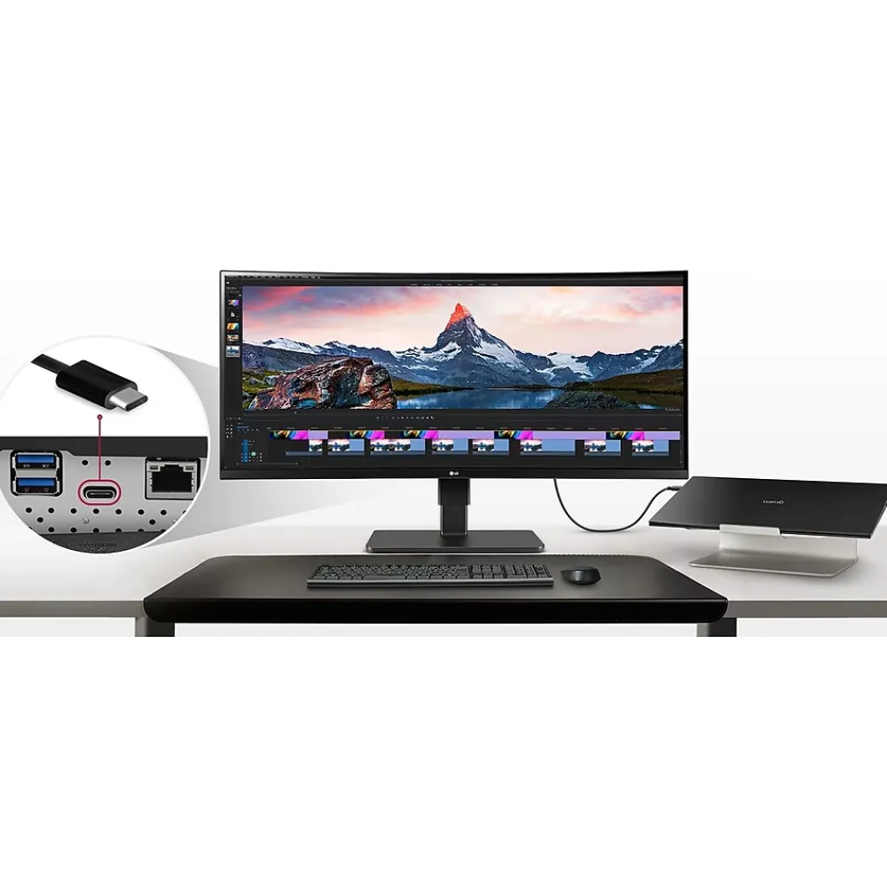 Hot LG 34" UltraWide WQHD Curved IPS 60 Hz LED Monitor with Built-in Universal Docking Station, Business Black (34BQ77QB-B)