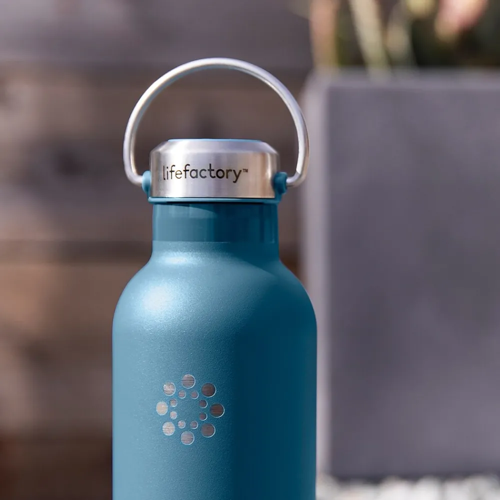 Lifefactory Stainless Steel Double Wall Insulated Water Bottle, 32 oz., Dark Denim (LIFLS365MDD4)