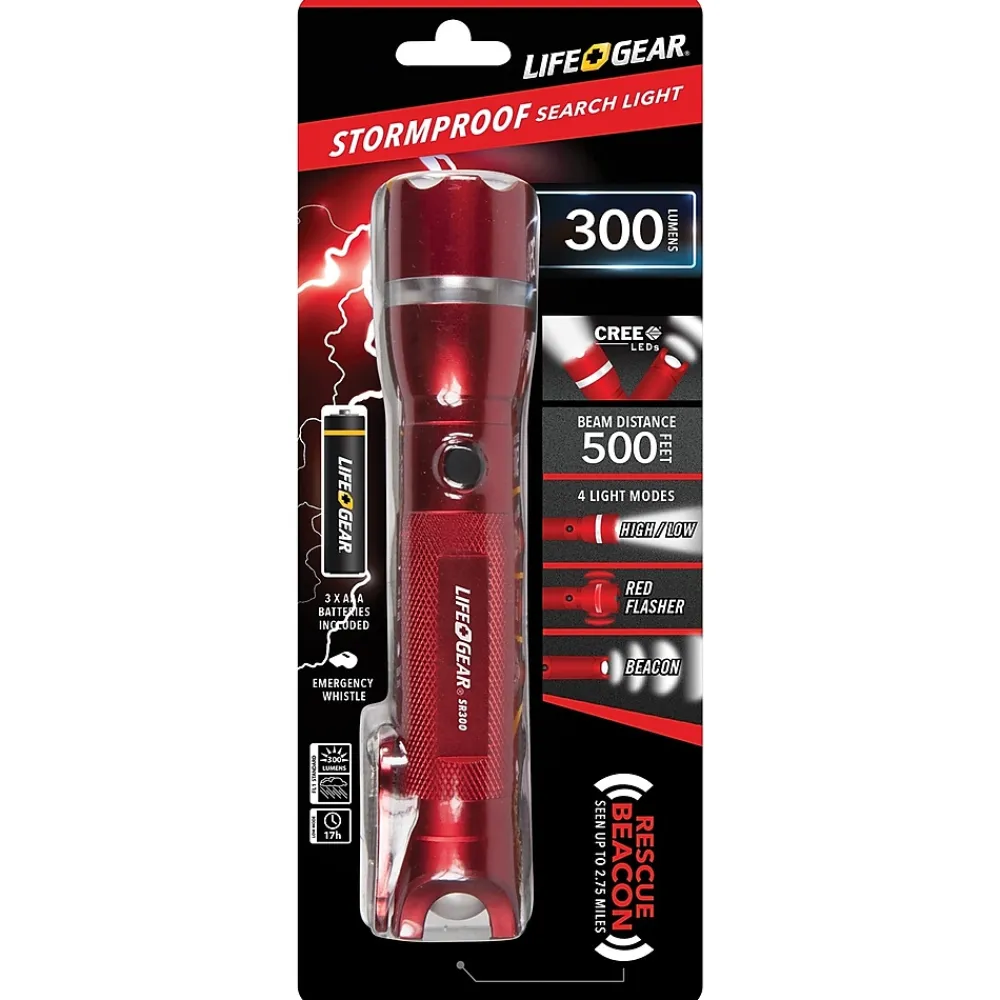 LifeGear Life+Gear 7" 300-Lumen Search Light 300 + Emergency Signaling, Red (AA35-60538-RED)