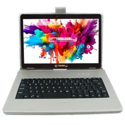 ® 10.1" OCTA CORE 128GB Storage Android 13 Tablet Dual Camera Android with Silver Keyboard and Pen Stylus<Linsay Online