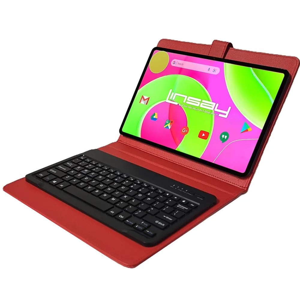 12" Octa Core Tablet, 8GB RAM, 256GB Storage, Android 14, Bundled with Red Keyboard, Backpack and Stylus Pen<Linsay