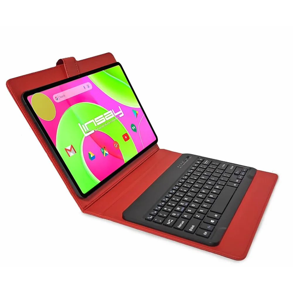 12" Octa Core Tablet, 8GB RAM, 256GB Storage, Android 14, Bundled with Red Keyboard and Stylus Pen<Linsay Hot