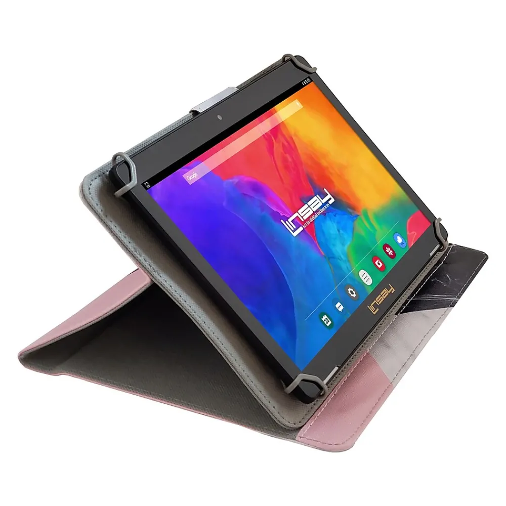 10.1" Tablet with Black/Pink/White Marble Case, 2GB RAM, 64GB Storage, Android 13, Black (F10IPCMBW)<Linsay Online