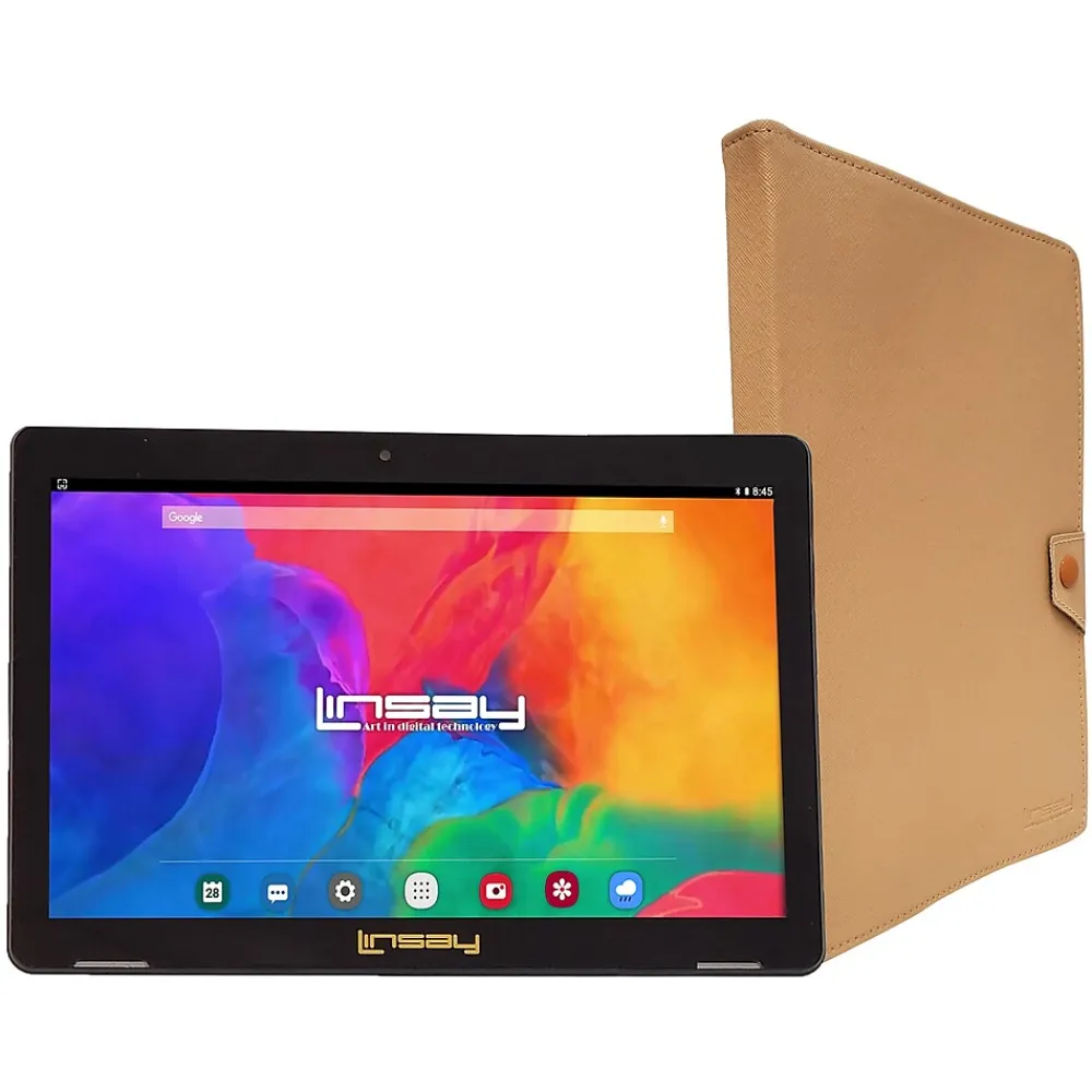10.1" Tablet with Case, WiFi, 2GB RAM, 64GB Storage, Android 13, Black/Light Brown (F10IPBCLBROWN)<Linsay Clearance