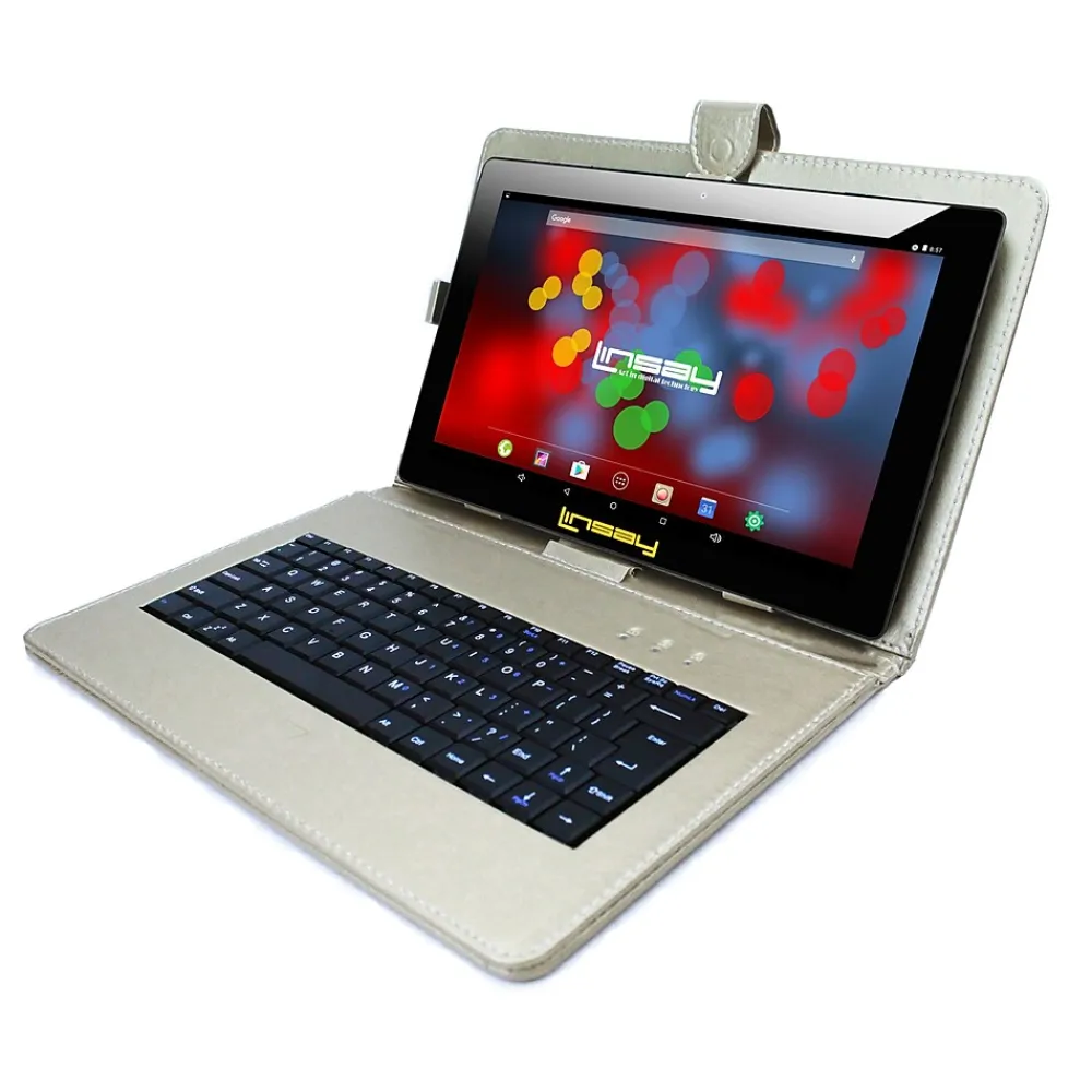 F10 Series 10.1" Tablet, WiFi, 2GB RAM, 64GB Storage, Android 13, Black w/Silver Keyboard (F10XIPSBDS)<Linsay Outlet
