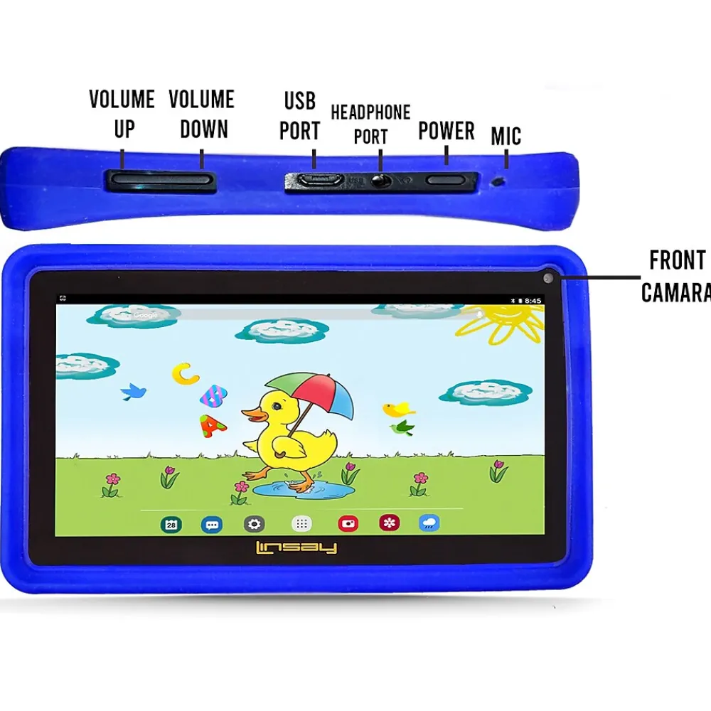 Kids' 7" Tablet with Case, Kids' Bag, and microSD Card, Wi-Fi, 2 GB RAM, 64GB, Android 13, Blue (F7UHDKIDSBBSD)<Linsay New
