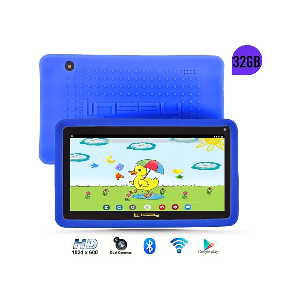 Kids' 7" Tablet with Case, Kids' Bag, and microSD Card, Wi-Fi, 2 GB RAM, 64GB, Android 13, Blue (F7UHDKIDSBBSD)<Linsay New