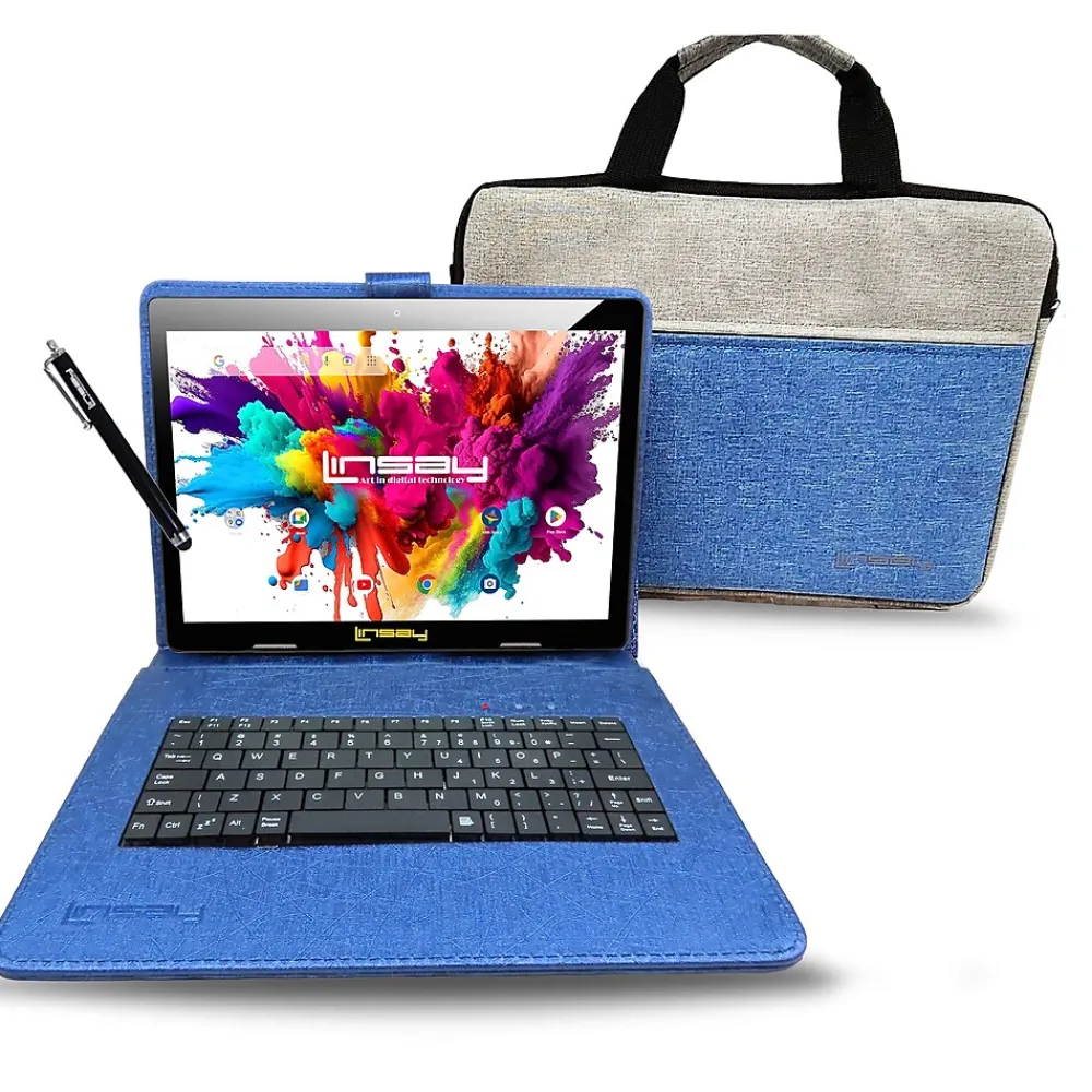 Octa Core 10.1" Tablet, 4GB RAM, 128GB Storage, Android 13, Bundled with Blue Keyboard Case, Briefcase, and Stylus Pen<Linsay Discount