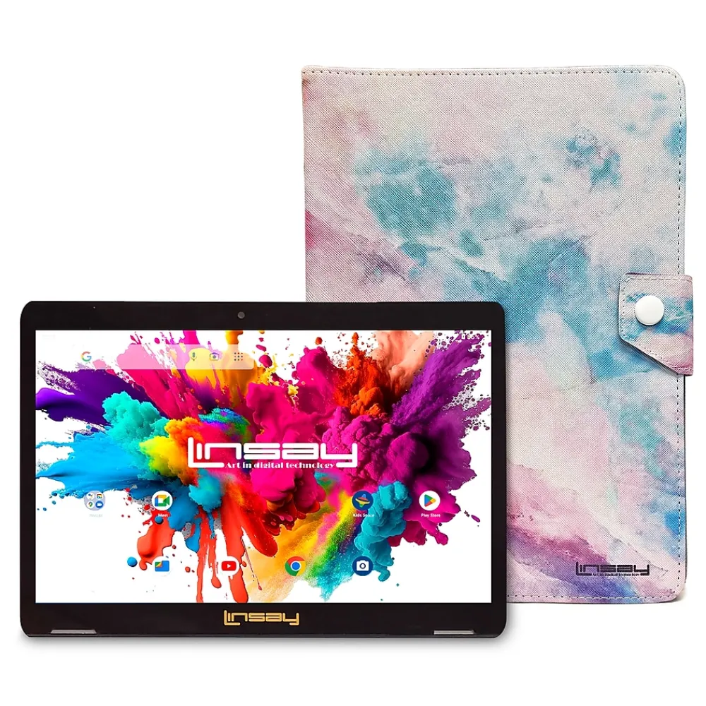 Octa Core 10.1" Tablet, 4GB RAM, 128GB Storage, Android 13, Bundled with Pink Marble Case and Stylus Pen<Linsay Discount