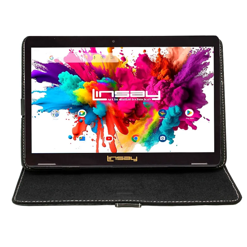 Octa Core 10.1" Tablet, 4GB RAM, 128GB Storage, Android 13, Bundled with Black Leather Case and Stylus Pen<Linsay New