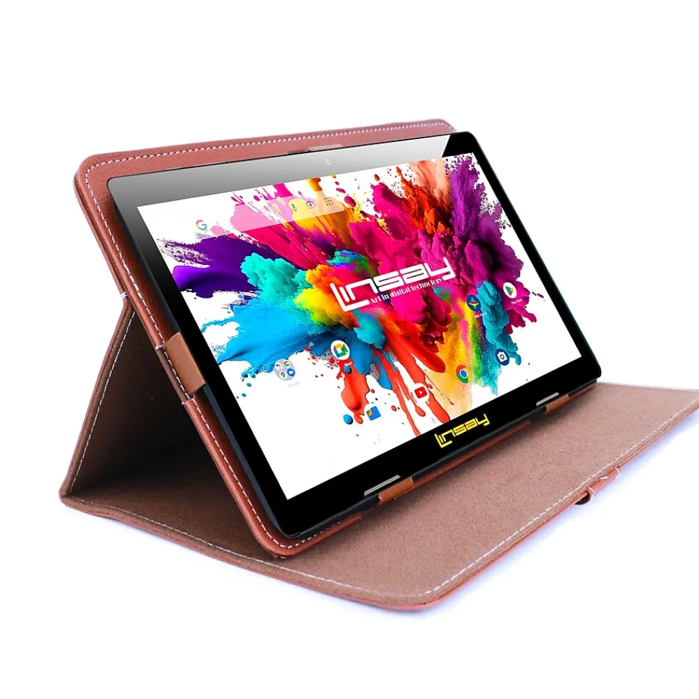 Octa Core 10.1" Tablet, 4GB RAM, 128GB Storage, Android 13, Bundled with Brown Leather Case and Stylus Pen<Linsay Discount