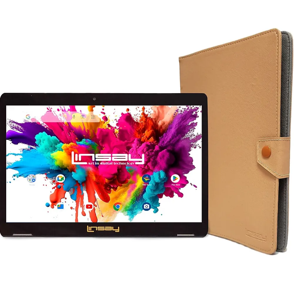 Octa Core 10.1" Tablet, 4GB RAM, 128GB Storage, Android 13, Bundled with Brown Leather Case and Stylus Pen<Linsay Discount