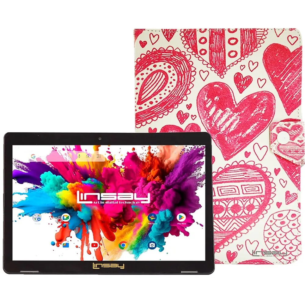 Octa Core 10.1" Tablet, 4GB RAM, 128GB Storage, Android 13, Bundled with Love shape Case and Stylus Pen<Linsay Best