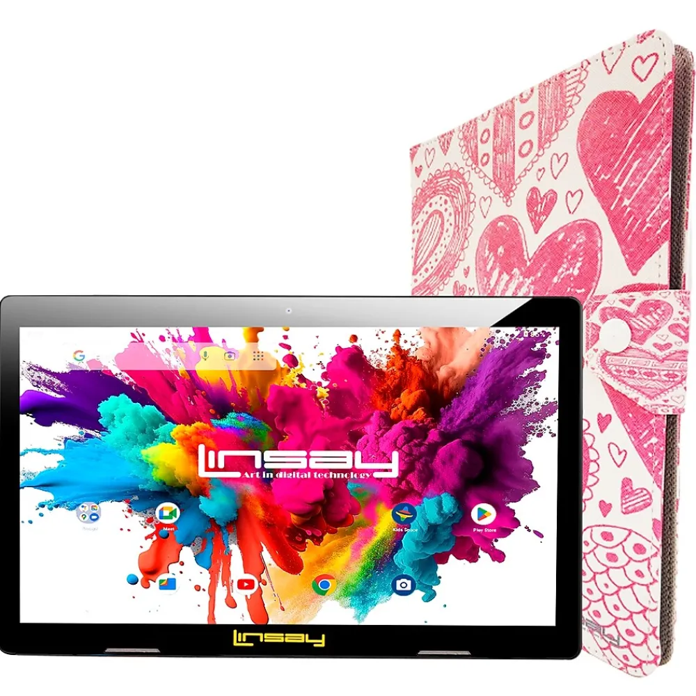 Octa Core 10.1" Tablet, 4GB RAM, 128GB Storage, Android 13, Bundled with Love shape Case and Stylus Pen<Linsay Best