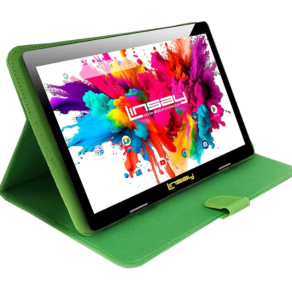Octa Core 10.1" Tablet, 4GB RAM, 128GB Storage, Android 13, Bundled with Green Leather Case and Stylus Pen<Linsay