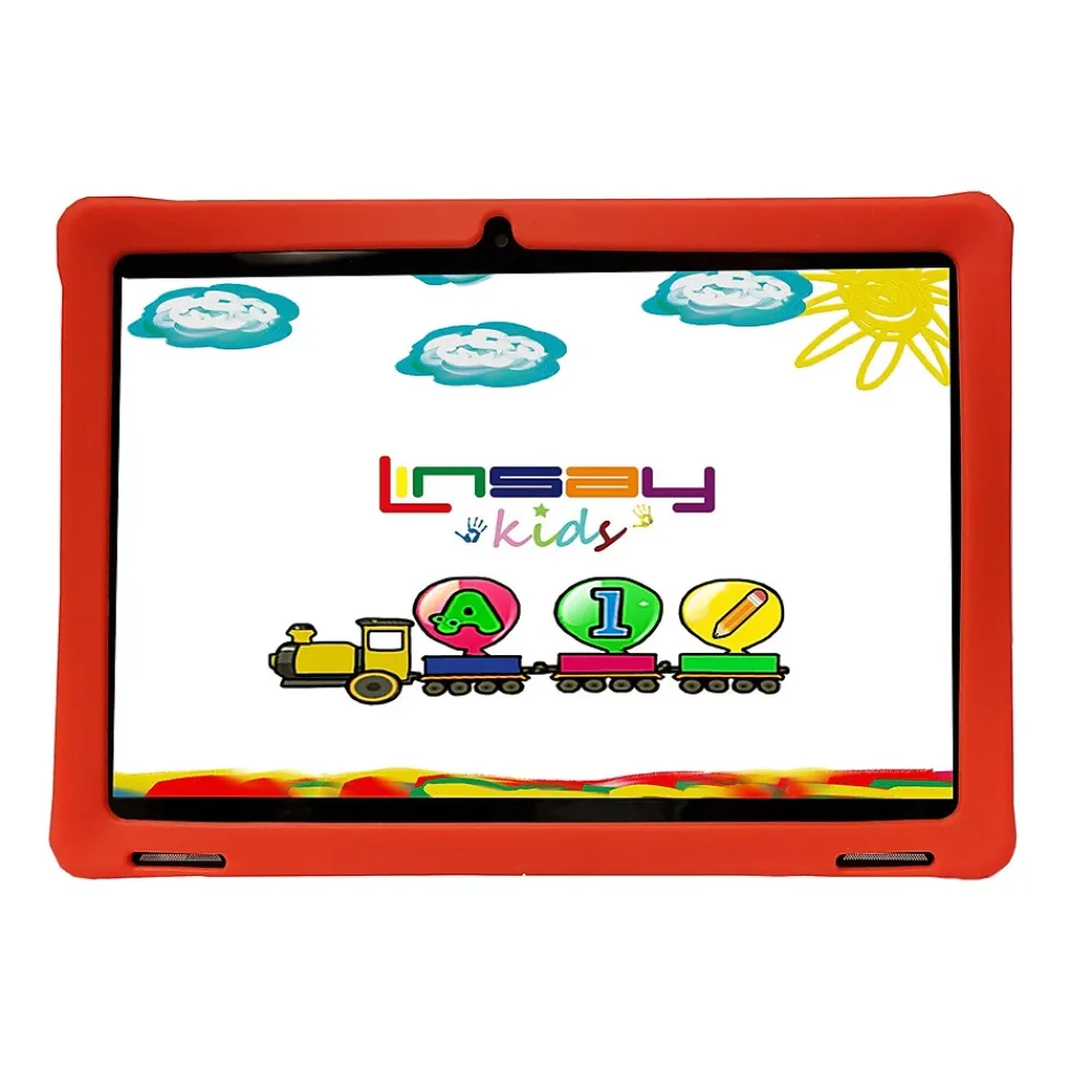 Octa Core 10.1" Tablet, 4GB RAM, 128GB Storage, Android 13, Bundled with Red Kids Defender Case, Earphones, Backpack<Linsay New