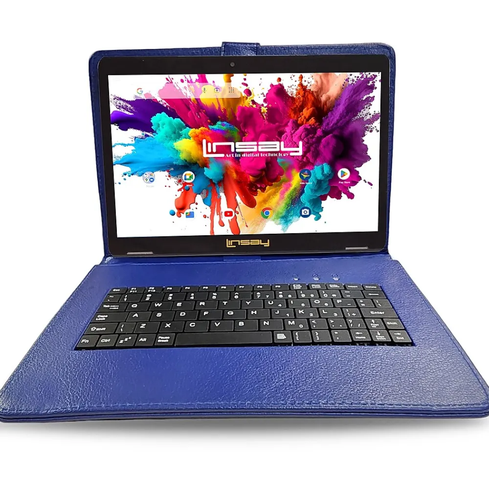 Octa Core 10.1" Tablet, 4GB RAM, 128GB Storage, Android 13, Bundled with Blue Keyboard, Application Pack, and Stylus Pen<Linsay