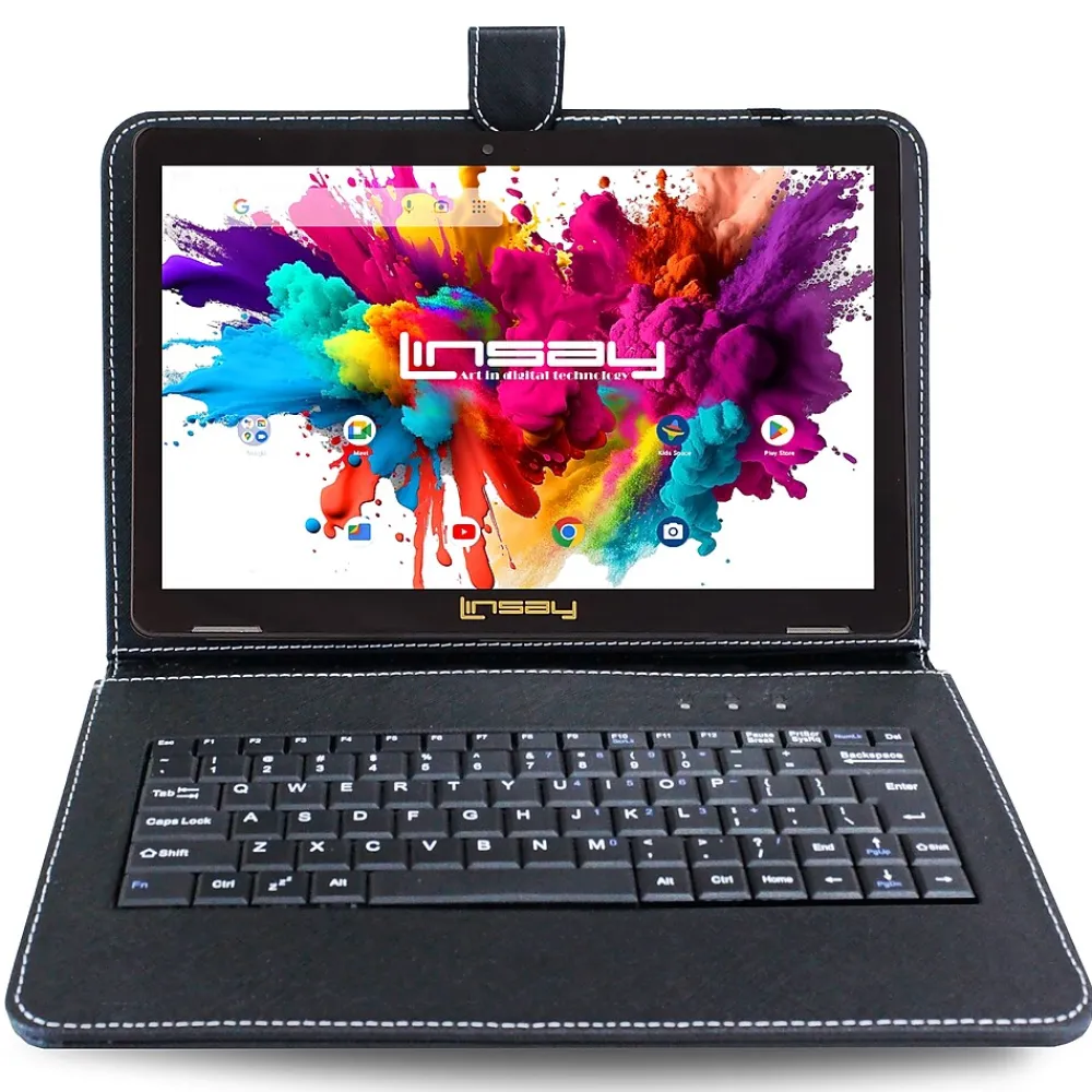 Octa Core 10.1" Tablet, 4GB RAM, 128GB Storage, Android 13, Bundled with Black Keyboard, Application Pack and Stylus Pen<Linsay Hot