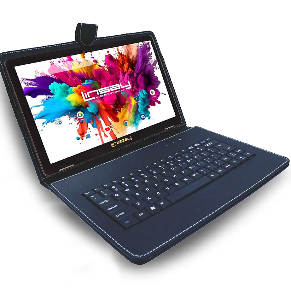 Octa Core 10.1" Tablet, 4GB RAM, 128GB Storage, Android 13, Bundled with Black Keyboard, Application Pack and Stylus Pen<Linsay Hot