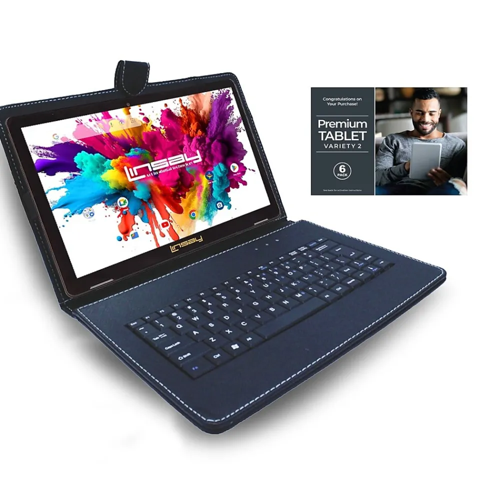 Octa Core 10.1" Tablet, 4GB RAM, 128GB Storage, Android 13, Bundled with Black Keyboard, Application Pack and Stylus Pen<Linsay Hot