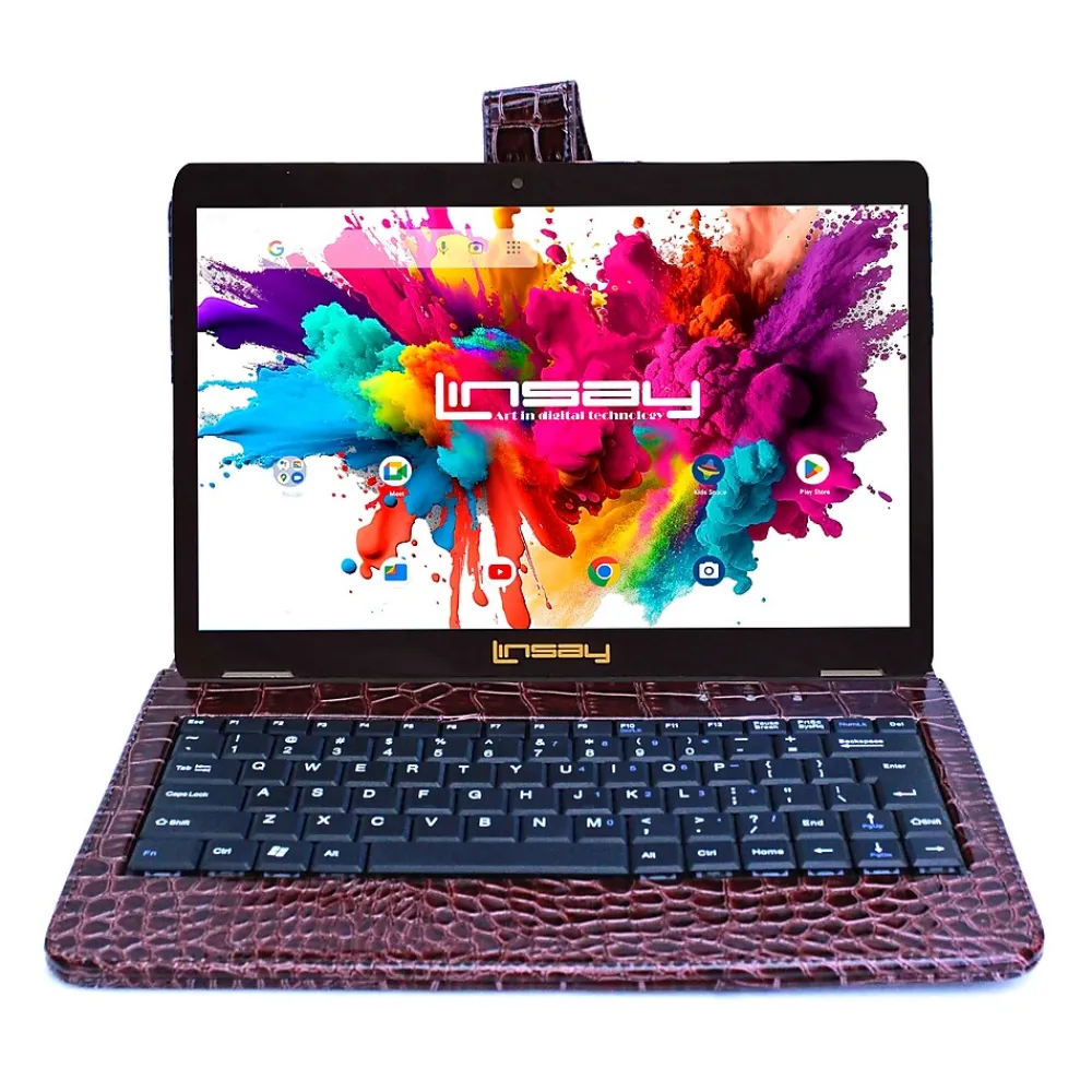 Octa Core 10.1" Tablet, 4GB RAM, 128GB Storage, Android 13, Bundled with Brown Crocodile Keyboard and Stylus Pen<Linsay Discount