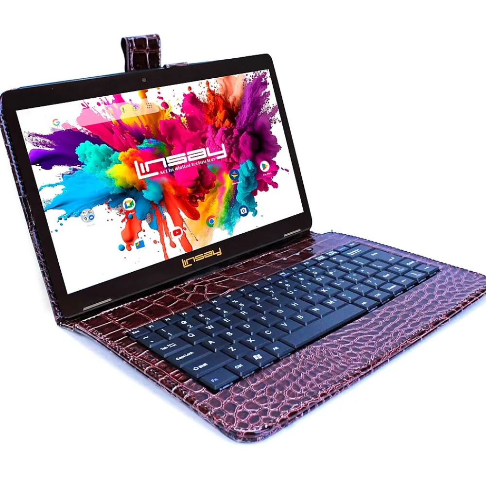 Octa Core 10.1" Tablet, 4GB RAM, 128GB Storage, Android 13, Bundled with Brown Crocodile Keyboard and Stylus Pen<Linsay Discount
