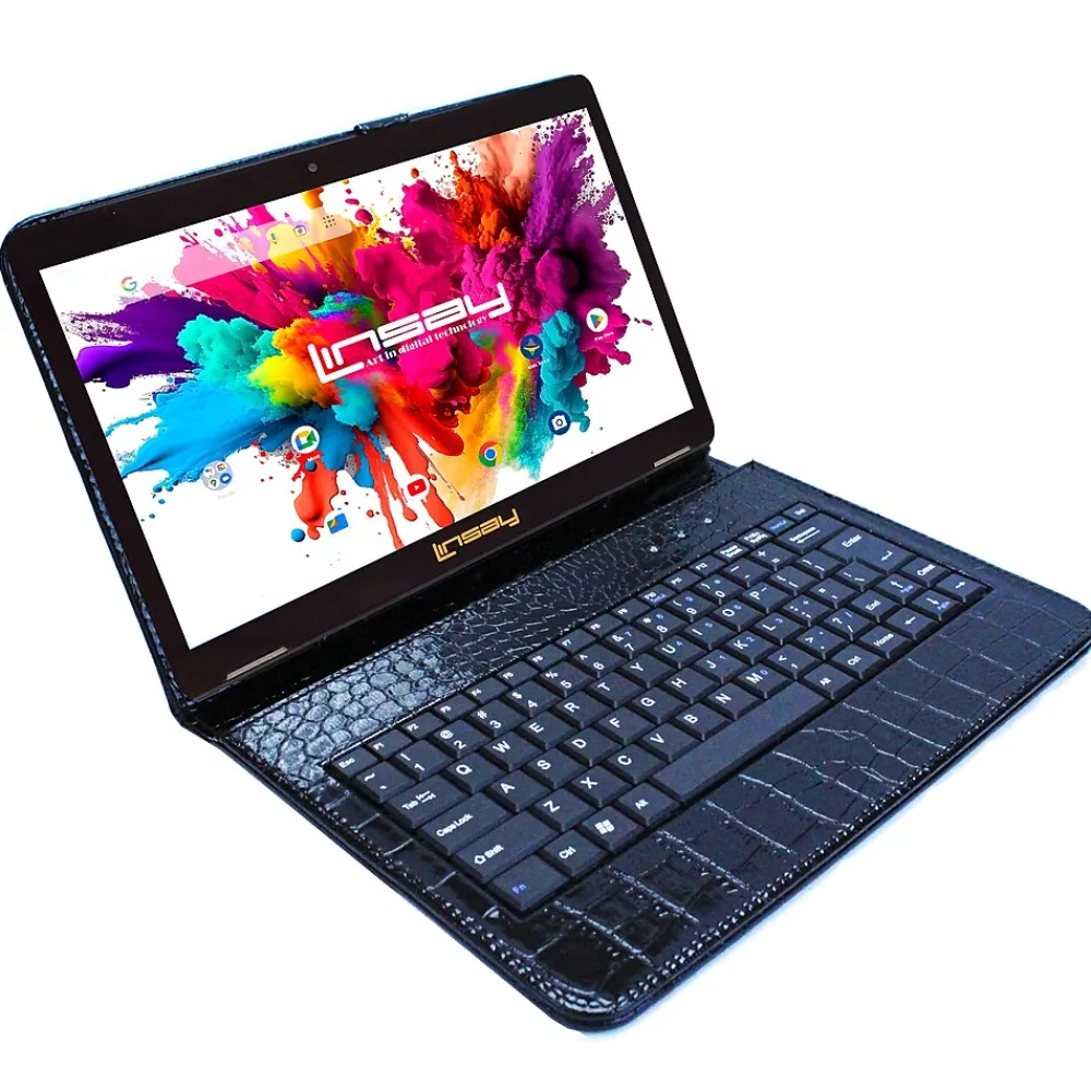 Octa Core 10.1" Tablet, 4GB RAM, 128GB Storage, Android 13, Bundled with Black Crocodile Keyboard and Stylus Pen<Linsay Outlet
