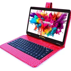 Octa Core 10.1" Tablet, 4GB RAM, 128GB Storage, Android 13, Bundled with Red Crocodile Keyboard and Stylus Pen<Linsay Clearance
