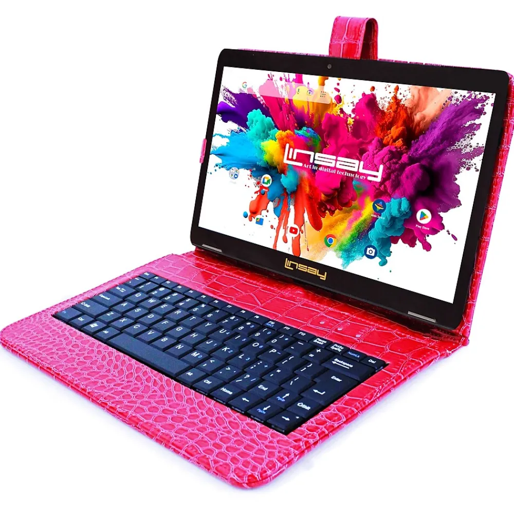 Octa Core 10.1" Tablet, 4GB RAM, 128GB Storage, Android 13, Bundled with Red Crocodile Keyboard and Stylus Pen<Linsay Clearance