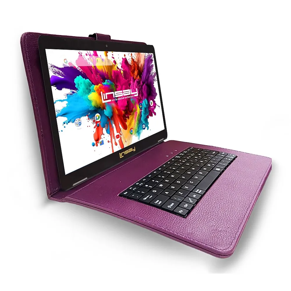 10.1"Octa Core 128GB Storage Android 13 Tablet with Purple Style Keyboard Premium, Application Pack and Pen Stylus<Linsay Online