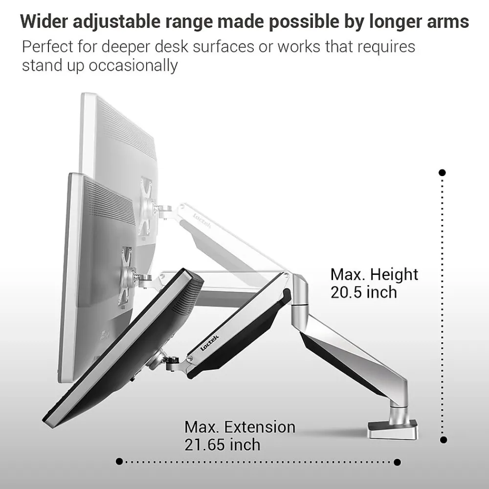 Hot Loctek Adjustable Monitor Mount, Up to 27", Gray/Silver (D7D)