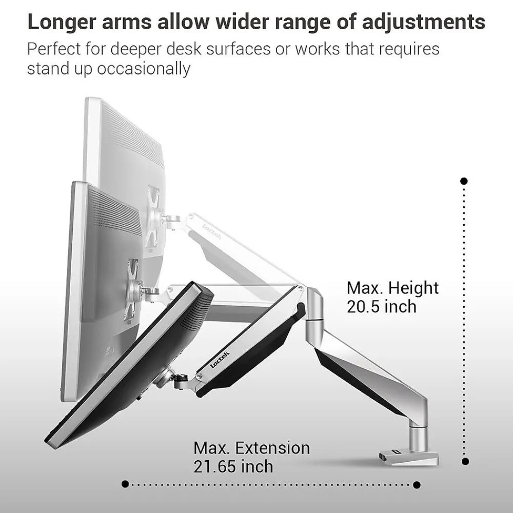 Best Loctek Adjustable Monitor Mount, Up to 27", Gray/Silver (D7A)