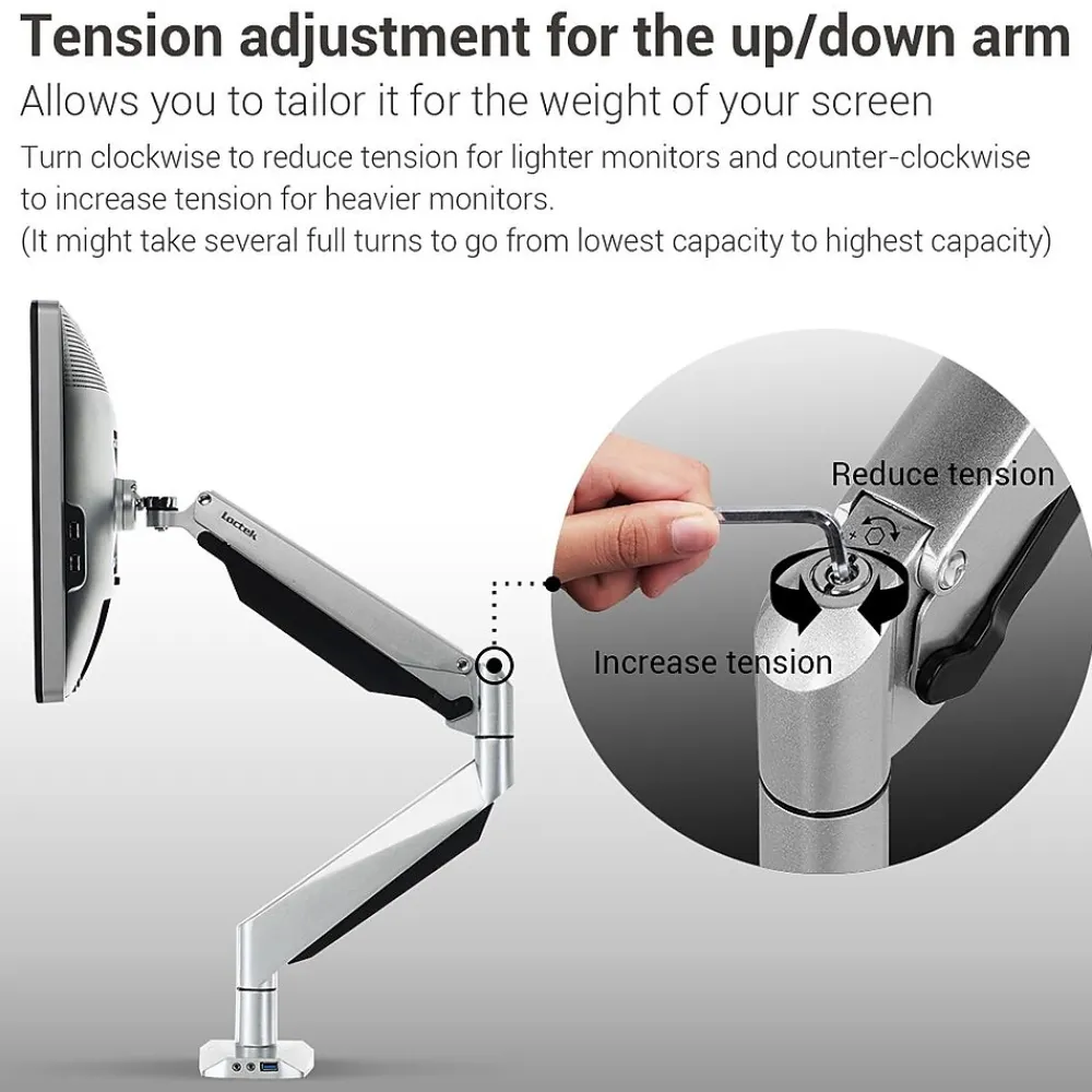 Best Loctek Adjustable Monitor Mount, Up to 27", Gray/Silver (D7A)