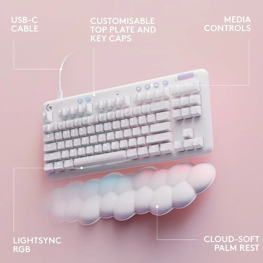 Hot Logitech Aurora G713 Ergonomic Mechanical Gaming Keyboard, White Mist (920-010413)