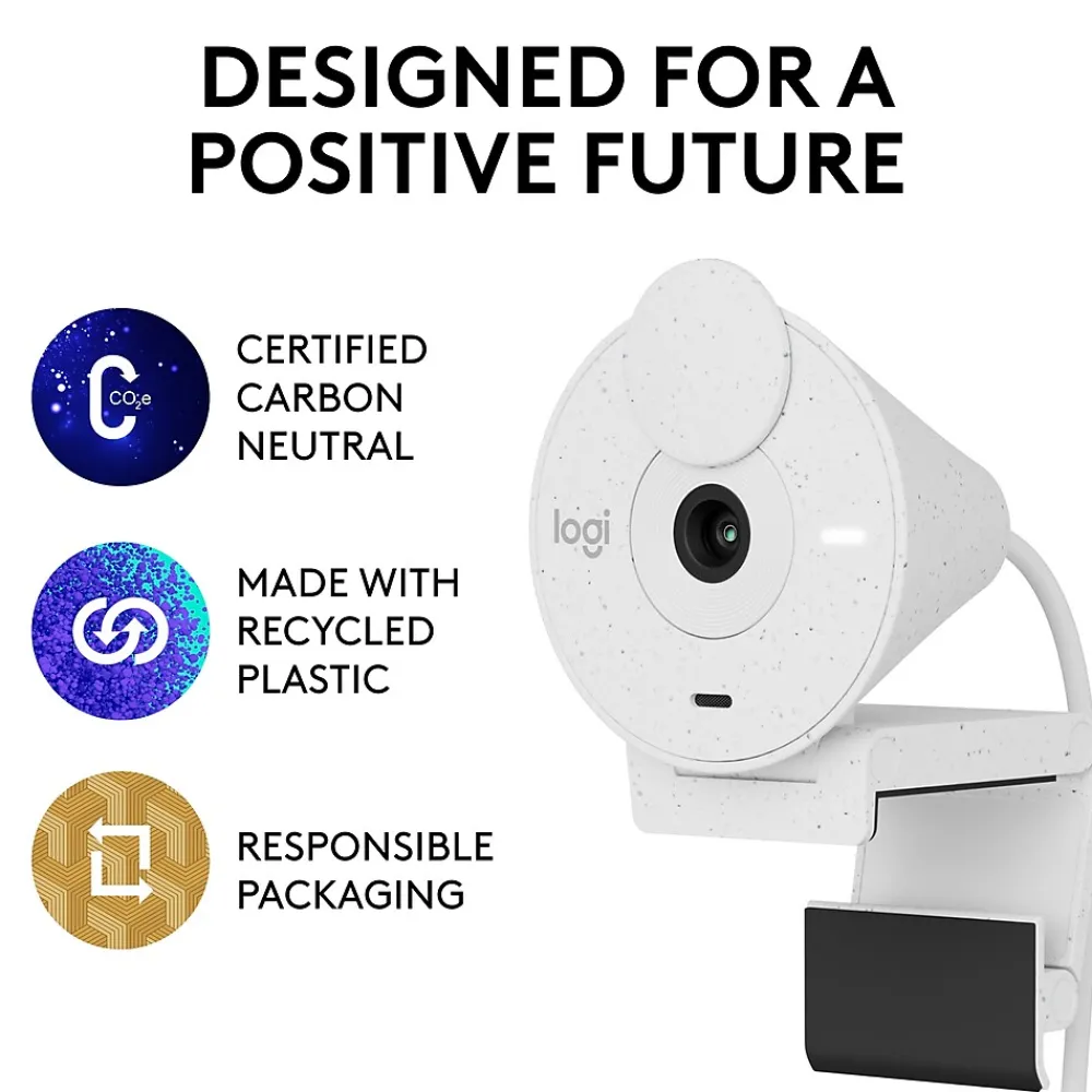 Logitech Brio 300 Full HD 1080p Webcam, 2 Megapixels, Off-White (960-001441)