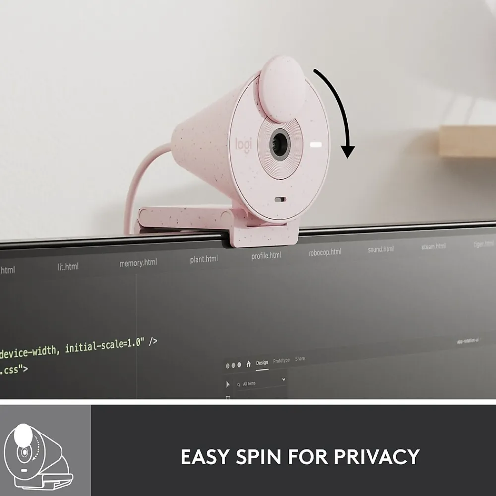 Outlet Logitech Brio 300 Full HD 1080p Webcam, 2 Megapixels, Rose (960-001447)
