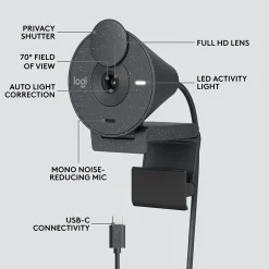 Hot Logitech Brio 300 HD 1080p Webcam, 2 Megapixels, Graphite (960-001497)