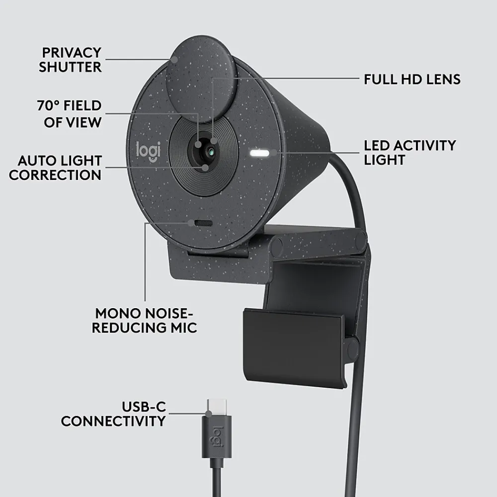 Hot Logitech Brio 300 HD 1080p Webcam, 2 Megapixels, Graphite (960-001497)