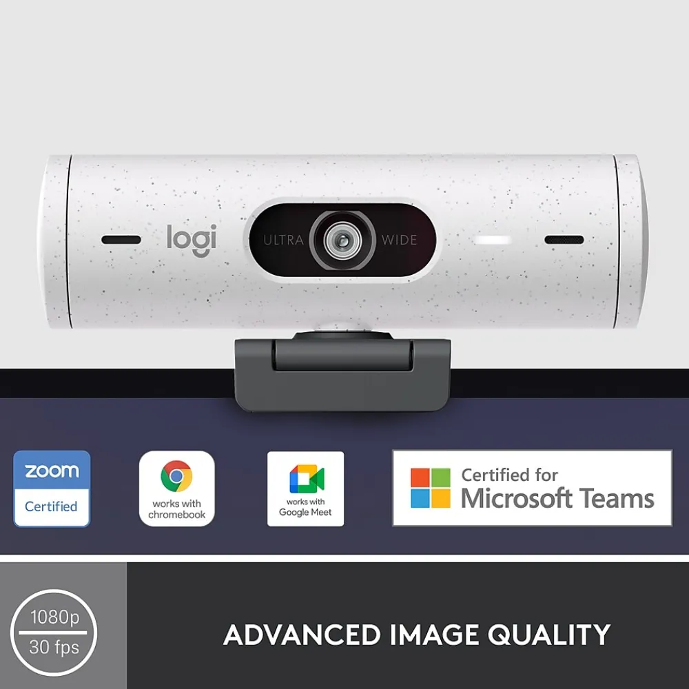 Hot Logitech Brio 500 HD Webcam, 4 Megapixels, (960-001427) Off-White